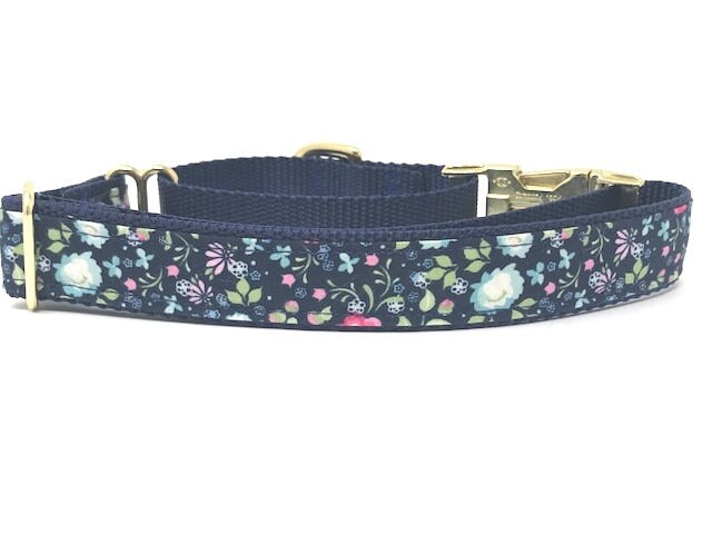 Floral, Martingale Dog Collar, With Buckle, For Girls, Pink, Blue, Green, Gold, Personalized, Engraved, Female, Summer, Training Collar