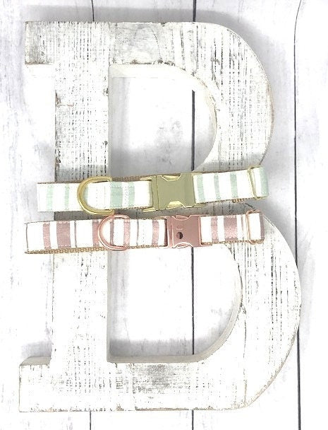 Personalized, Dog Collar, Girls, Boys, Stripe, Rose Gold, Gold, Teal, Aqua, Engraved, Striped, Trendy, Metal Hardware, Female, Male, Trendy