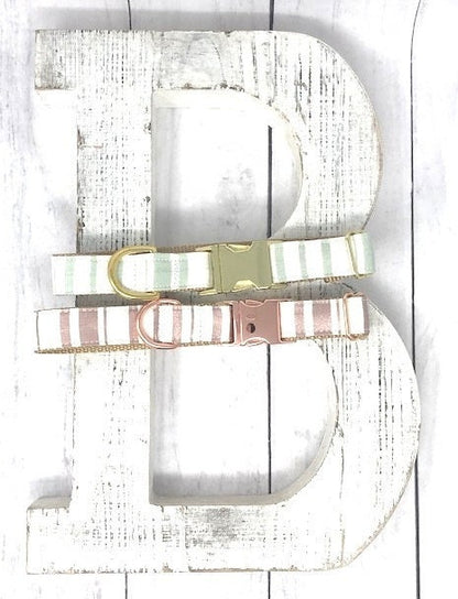 Personalized, Dog Collar, Girls, Boys, Stripe, Rose Gold, Gold, Teal, Aqua, Engraved, Striped, Trendy, Metal Hardware, Female, Male, Trendy
