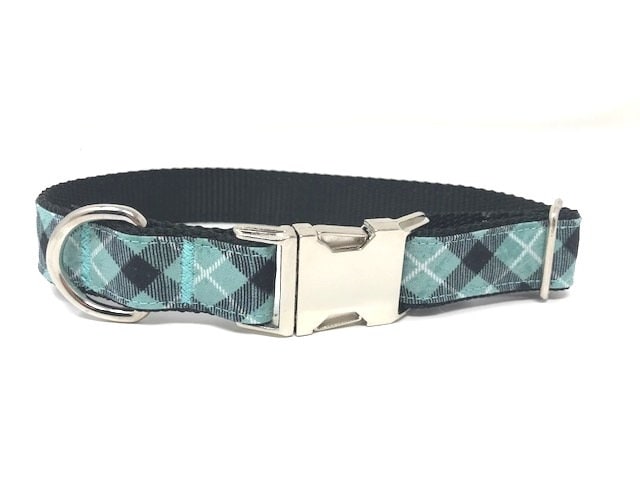 Dog Collar, For Boys, Girls, Teal, Black, White, Plaid, Blue, Male, Female, Personalized, Engraved, Small, Medium, Large, Extra Large