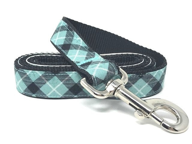 Dog Collar, For Boys, Girls, Teal, Black, White, Plaid, Blue, Male, Female, Personalized, Engraved, Small, Medium, Large, Extra Large