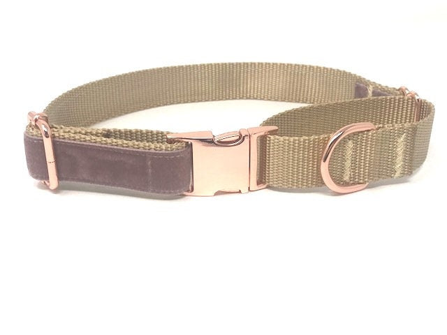 Fall, Mauve, Rose Gold, Custom, Buckle Martingale Dog Collar, Girl, Personalize, Engraved, Cute, Designer, Puppy, Greyhound, Whippet, Velvet