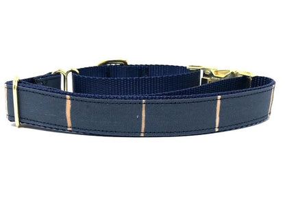 Martingale, Dog Collar, With Buckle, For Boys, Navy Blue, Gold, Stripe, Male, Personalized, Engraved, Small, Medium, Large, Extra Large