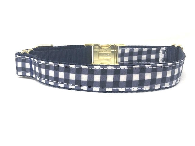 Martingale, Dog Collar, With Gold Metal Buckle, Navy Blue, White, Plaid, Dog Collar Boys, Personalized, Engraved, Choker Collar, Greyhound