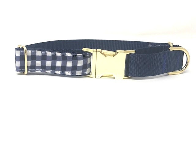 Martingale, Dog Collar, With Gold Metal Buckle, Navy Blue, White, Plaid, Dog Collar Boys, Personalized, Engraved, Choker Collar, Greyhound