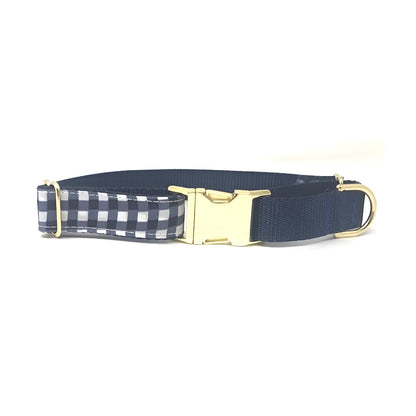 Martingale, Dog Collar, With Gold Metal Buckle, Navy Blue, White, Plaid, Dog Collar Boys, Personalized, Engraved, Choker Collar, Greyhound