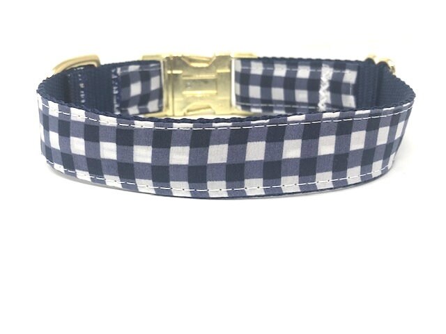 Dog Collar, Boy, Navy Blue + White, Plaid, Gingham, Personalized, Custom Dog Collar, Engraved Collar, Personalized Collar, Puppy Collar, Cat