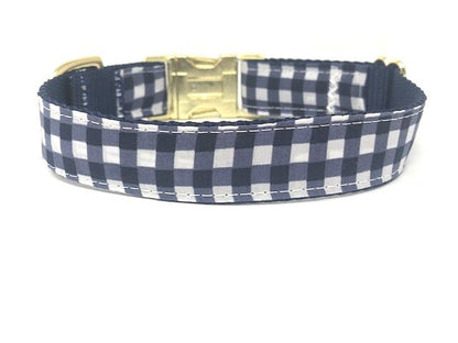 Dog Collar, Boy, Navy Blue + White, Plaid, Gingham, Personalized, Custom Dog Collar, Engraved Collar, Personalized Collar, Puppy Collar, Cat