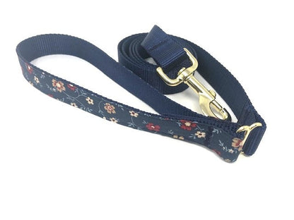 Floral, Dog Collar, W/ Gold, Rose Gold, or Silver Metal Buckle, For Girls, Females, Navy Blue, Pink, Trendy, Fashion, Personalized, Engraved