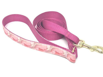 Pink Marble, Raspberry Nylon, Gold Hardware And Buckle, Dog Colla,r For Girls, Personalized, Customized, Engraved, Medium, Large, XL