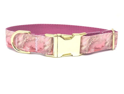 Pink Marble, Raspberry Nylon, Gold Hardware And Buckle, Dog Colla,r For Girls, Personalized, Customized, Engraved, Medium, Large, XL