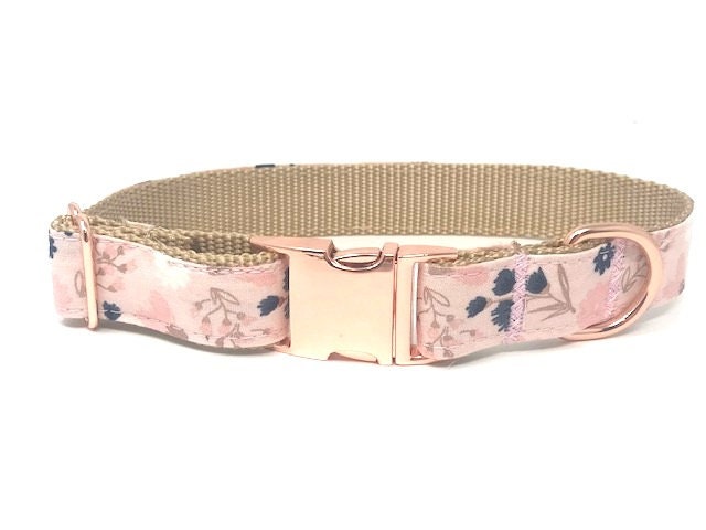 Floral, Dog Collar, For Girls, Pink, Rose Gold, Blush, Female, Fashion, Personalized, Engraved, Cat Collar, Fancy, Custom Dog Collar, Pet