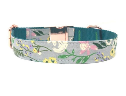 Floral Dog Collar, For Girls, Rose Gold, Pink, Green, Grey, Yellow, Cute, Trendy, Vintage, Personalized, Engraved