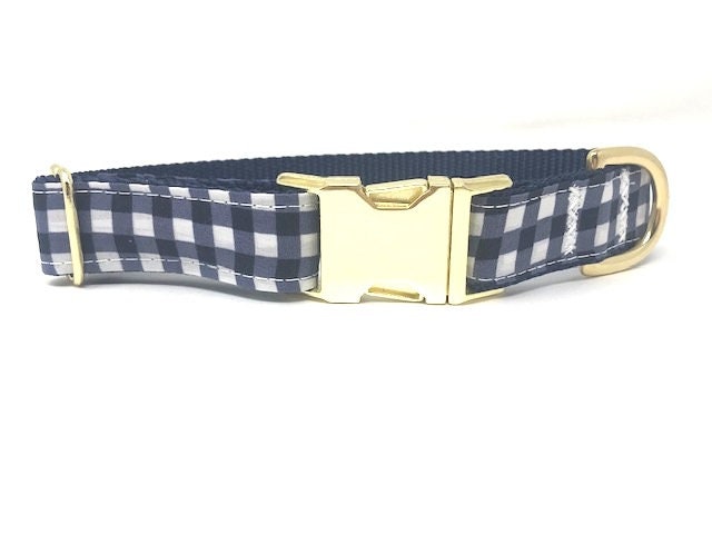 Dog Collar, Boy, Navy Blue + White, Plaid, Gingham, Personalized, Custom Dog Collar, Engraved Collar, Personalized Collar, Puppy Collar, Cat