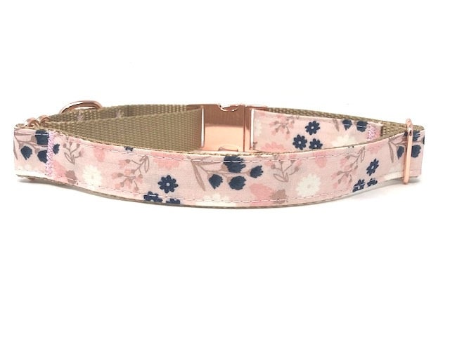 Martingale Dog Collar, With Rose Gold Metal Buckle, Floral Print, For Girls, Personalized, Engraved, Fashion, Female, Pink, Blue, Choker