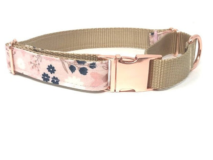 Martingale Dog Collar, With Rose Gold Metal Buckle, Floral Print, For Girls, Personalized, Engraved, Fashion, Female, Pink, Blue, Choker