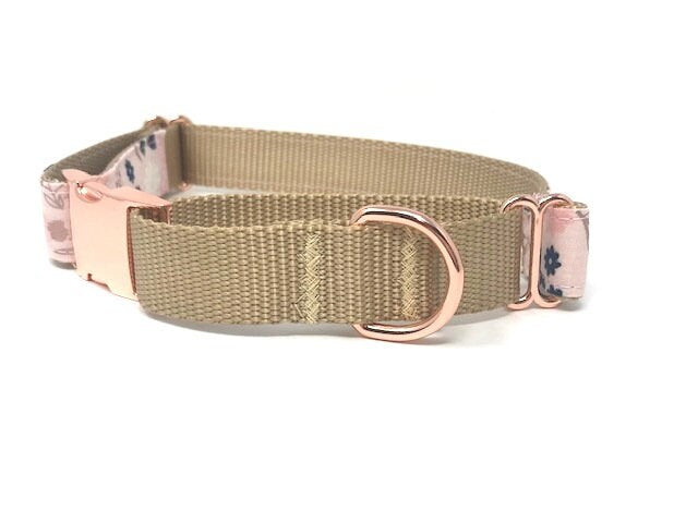 Martingale Dog Collar, With Rose Gold Metal Buckle, Floral Print, For Girls, Personalized, Engraved, Fashion, Female, Pink, Blue, Choker