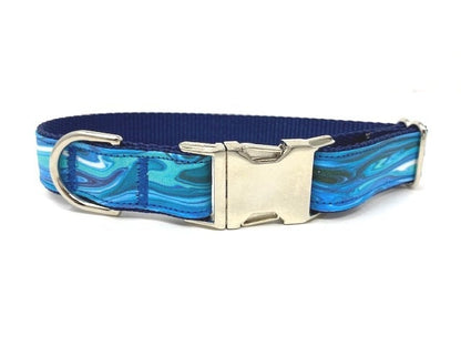 Blue, Ocean Wave, Custom, Dog Collar, Boy, Personalized, Engraved, Cute, Designer, Puppy, Cat, Pet, Small, Medium, Large, Fashion, Ink Wave