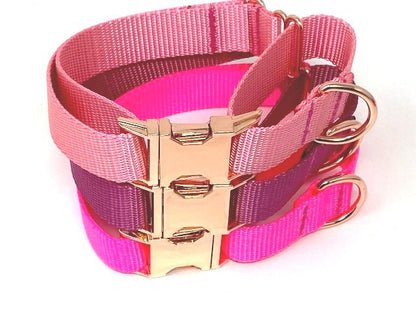 Pink, Personalized, Martingale Dog Collar, Buckle, Rose Gold, Puppy Collar, Cute Dog Collar, Designer Dog Collar, Custom, Greyhound, Engrave