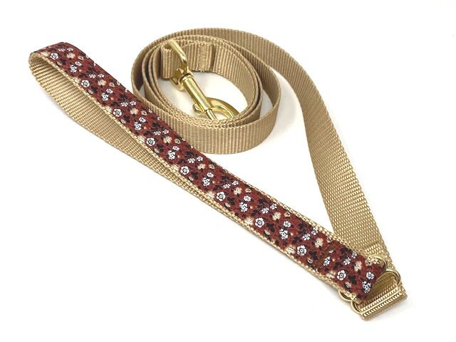 Burgundy, Red, Maroon, Brown, Tan, Gold, Floral Dog Collar, Martingale With Gold Metal Buckle, For Girls, Female, Personalized, Choker