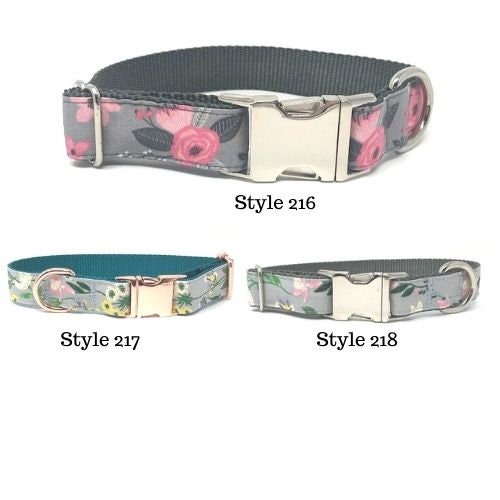 Floral Dog Collar, For Girls, Rose Gold, Pink, Green, Grey, Yellow, Cute, Trendy, Vintage, Personalized, Engraved