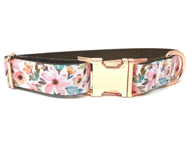 Dog Collar, For Girls, Personalized, Rose Gold, Pink, Green, Brown, Female, Engraved, Floral Pet Collar, Trendy, Fashion, Puppy Collar, tag