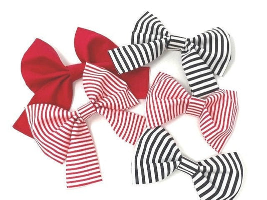 Dog Collar Bowtie, Red Bow Tie, Black, White, Stripe, Preppy, Bowties for girls, boys, Girly Dog Bow, dog accessories, cat accessories, pupp