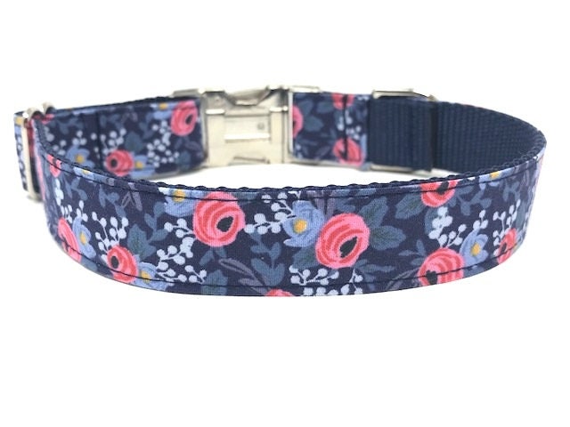 Dog Collar, Dog Collar Girl, Floral, Personalized, Custom Dog Collar, Engraved Dog Collar, Puppy Collar, Pink, Blue, Designer Dog Collar