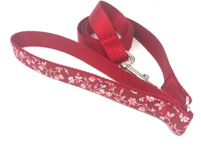 Red Floral, Dog Collar, For Girls, Female, Personalized, Engraved, Small, Medium, Large, Extra Large, Gold, Silver, Metal Buckle