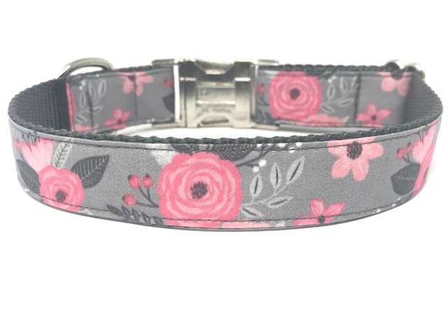 Floral Dog Collar, For Girls, Rose Gold, Pink, Green, Grey, Yellow, Cute, Trendy, Vintage, Personalized, Engraved