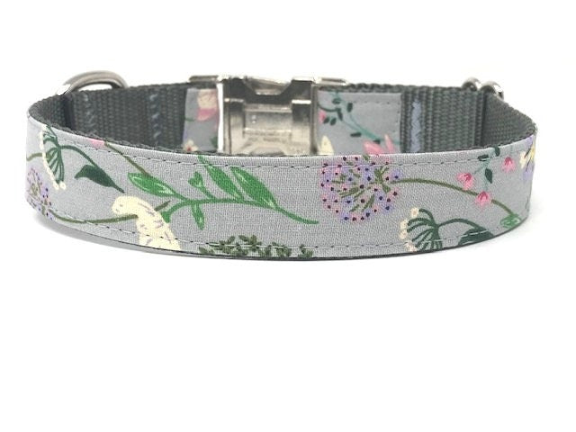 Floral Dog Collar, For Girls, Rose Gold, Pink, Green, Grey, Yellow, Cute, Trendy, Vintage, Personalized, Engraved