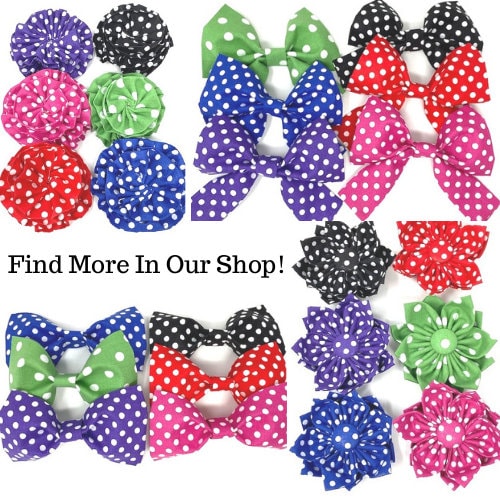 Dog Bow, Girly Dog Bows, 6 Colors, Green, Blue, Purple, Black, Red, Pink, Polka Dot, Bowties For Pets, Cat