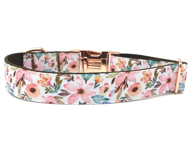 Dog Collar, For Girls, Personalized, Rose Gold, Pink, Green, Brown, Female, Engraved, Floral Pet Collar, Trendy, Fashion, Puppy Collar, tag