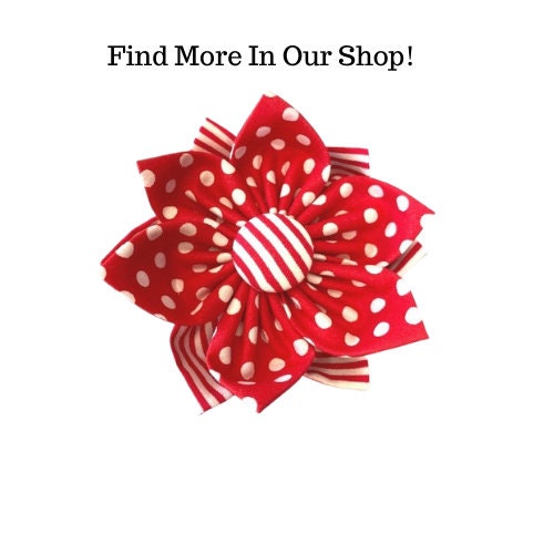 Red + White Polka Dot Christmas Dog Collar Bowtie, Girl, Cute, Holiday, Dog Accessories, Puppy, With Bowtie, Small, Large Bow, Pet Bows