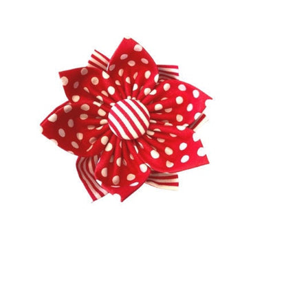 Dog Flower, Bow, Red And White Polka Dot And Stripe, For Girls, Pet Bow, Cat Bow, Collar Flower