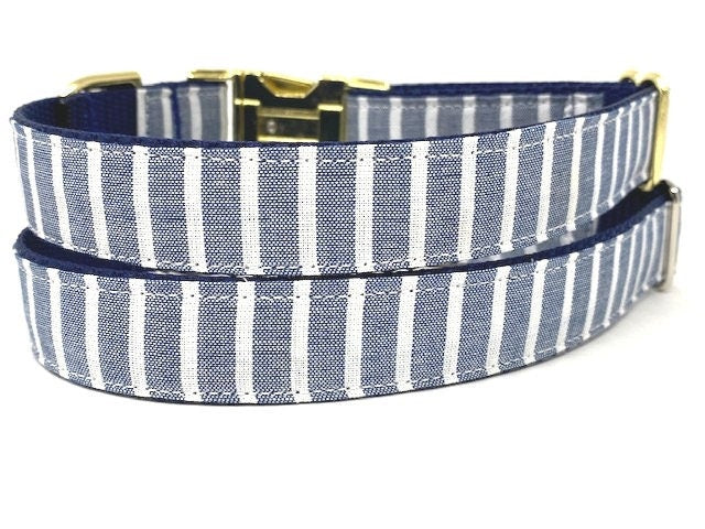 Dog Collar, Blue, Stripe, Preppy, Boy, Nautical, Personalized, Engraved, Custom, Cat, Pet Collar, Puppy Collar, Designer Dog Collar, Cute