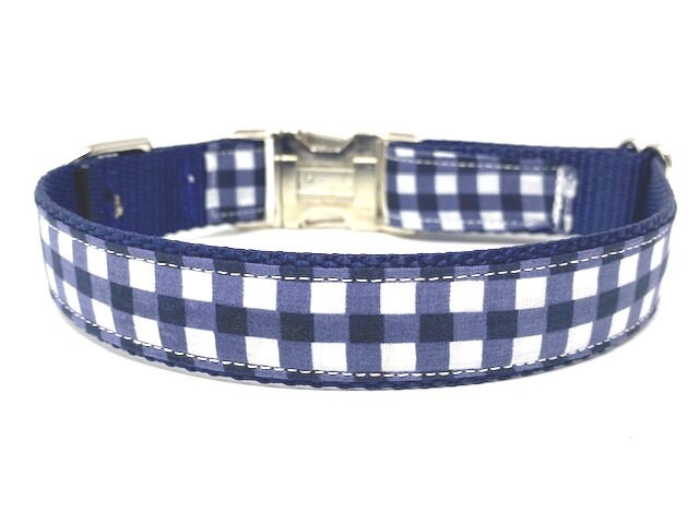 Dog Collar, Blue, White, Plaid, Preppy, Gold, Silver, For Boys, Nautical Inspired, Personalized, Engraved, Custom, Cat, Pet Collar