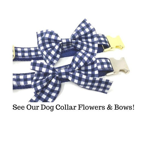 Dog Collar, Blue, White, Plaid, Preppy, Gold, Silver, For Boys, Nautical Inspired, Personalized, Engraved, Custom, Cat, Pet Collar