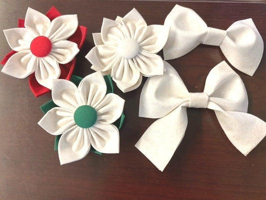 White Glitter Christmas Or Wedding Pet Collar Flower, Dog Bow, Bowtie, Girly Bow, Sparkly, Xmas, Christmas, Holiday, Seasonal, Candy Cane