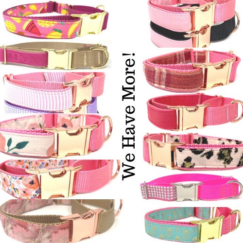 Martingale Dog Collar, With Rose Gold Metal Buckle, Floral Print, For Girls, Personalized, Engraved, Fashion, Female, Pink, Blue, Choker