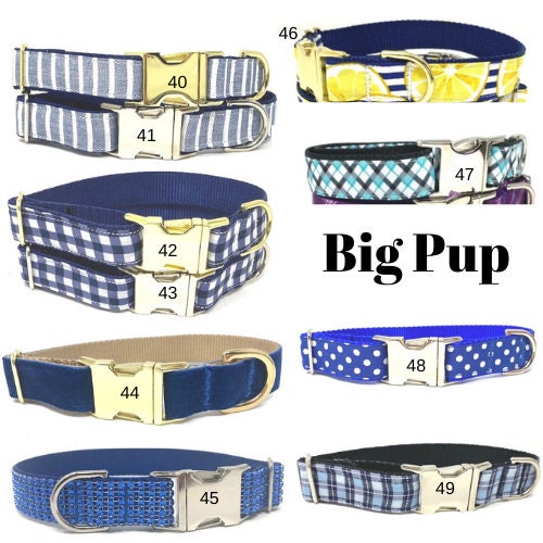 18 Patterns, Custom, Dog Collar, Boy, Plaid, Stripe, Puppy, Blue, Engraved, Personalized, Cute, Designer, Small, Large, Teal, Polka Dot,