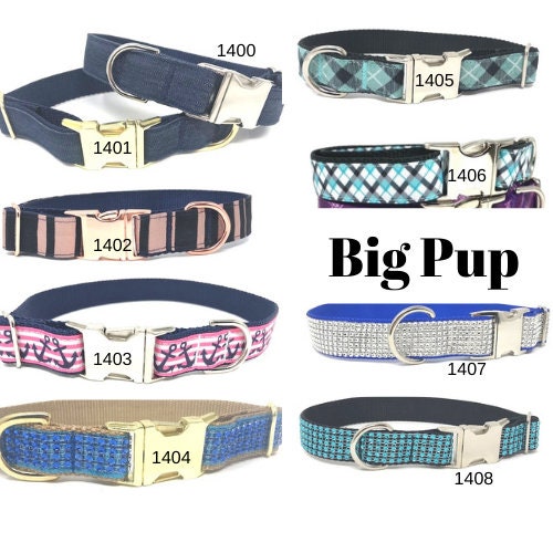 18 Patterns, Custom, Dog Collar, Boy, Plaid, Stripe, Puppy, Blue, Engraved, Personalized, Cute, Designer, Small, Large, Teal, Polka Dot,