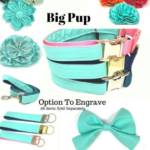 Teal, Custom, Buckle Martingale Dog Collar, Solid, Boy, Girl, Big Pup Pet Fashion, Designer, Puppy, Greyhound, Whippet, Fabric, Green, Gold