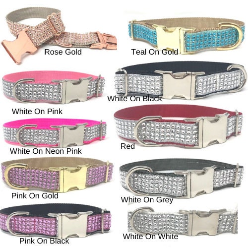 Teal + Gold Rhinestone Girl Dog Collar, Fancy, Sparkle, Bedazzled Puppy Collar, Personalized, Engraved, Custom Designer Dog Collar