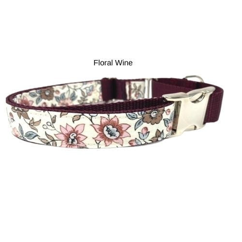 Fall Dog Collar, Personalized, Custom, Buckle Martingale Collar, Girl, Burgundy, Floral, Puppy Collar, Cute, Designer Dog Collar, Engraved