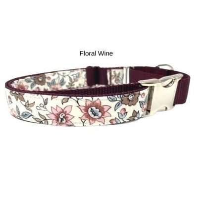 Fall Dog Collar, Personalized, Custom, Buckle Martingale Collar, Girl, Burgundy, Floral, Puppy Collar, Cute, Designer Dog Collar, Engraved