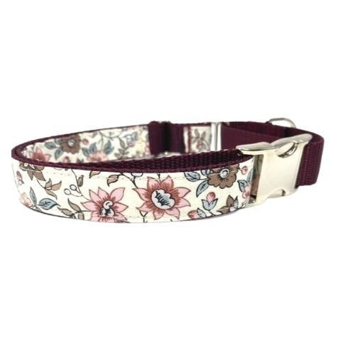 Fall Dog Collar, Personalized, Custom, Buckle Martingale Collar, Girl, Burgundy, Floral, Puppy Collar, Cute, Designer Dog Collar, Engraved