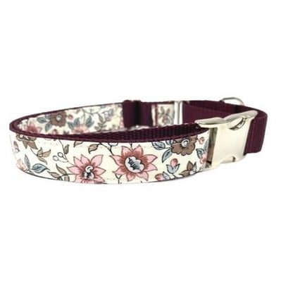 Fall Dog Collar, Personalized, Custom, Buckle Martingale Collar, Girl, Burgundy, Floral, Puppy Collar, Cute, Designer Dog Collar, Engraved