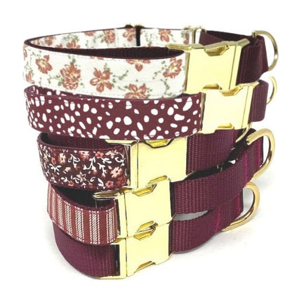 Fall Dog Collar, Personalized, Custom, Buckle Martingale Collar, Girl, Burgundy, Floral, Puppy Collar, Cute, Designer Dog Collar, Engraved