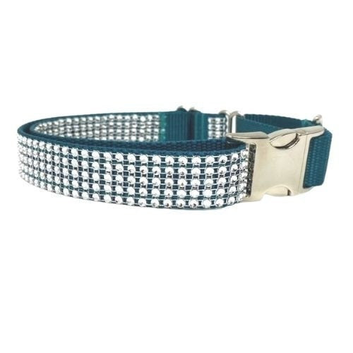 Rhinestone, Buckle, Martingale, Dog Collar, Teal, Green, Bling, Sparkle, Bedazzled, Girl Dog, Wedding Collar, Personalized, Engraved, Custom